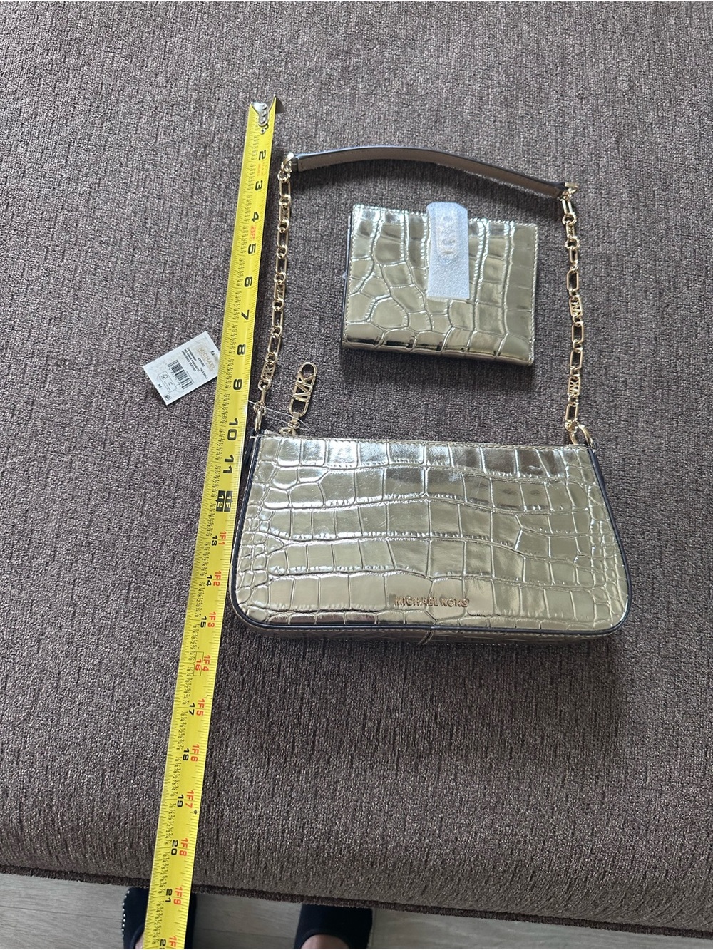 Michael Kors Metallic Gold Croc-Embossed Mini Shoulder Bag with Chain Strap